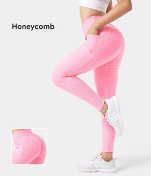 Leggings de 7/8 con cintura alta y fruncidos con textura de panal