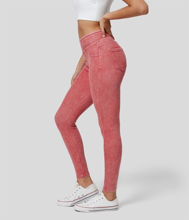 Leggings Flex Denim mezclilla elástico colorido bolsillo lateral trasero tiro alto - Image 5