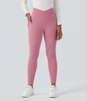 Leggings tiro alto bolsillo lateral cruzado gofre 7/8