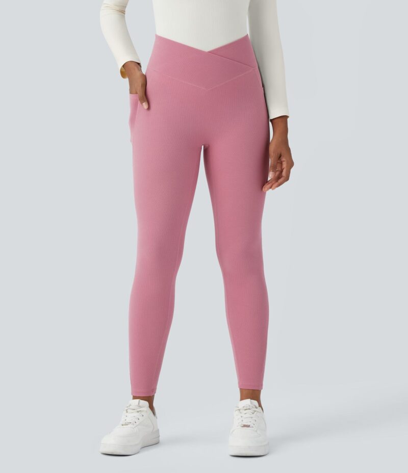 Leggings tiro alto bolsillo lateral cruzado gofre 7/8