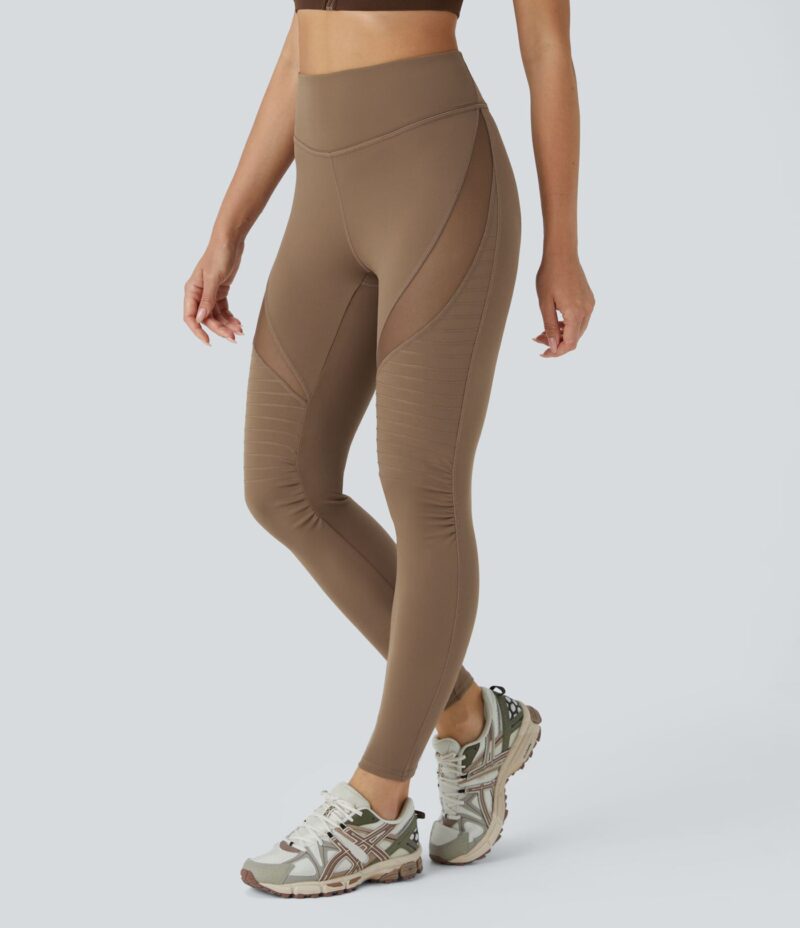 Leggings motociclista tiro alto costura superior malla contrastante 7/8