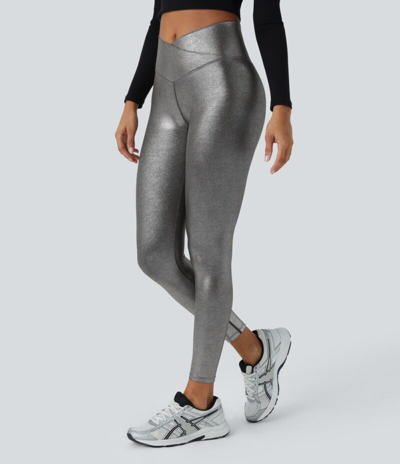 Leggings Softlyzero de cuero sintético metalizados ultra elásticos con bolsillos traseros - Image 3
