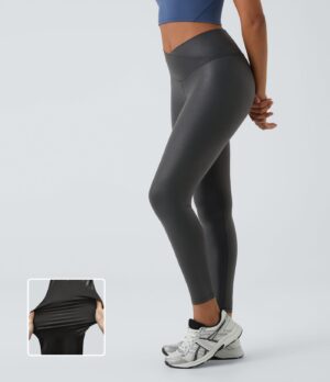 Leggings Softlyzero de cuero sintético metalizados ultra elásticos con bolsillos traseros