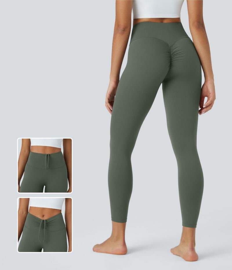 Leggings yoga 7/8 fruncido cordón tiro medio