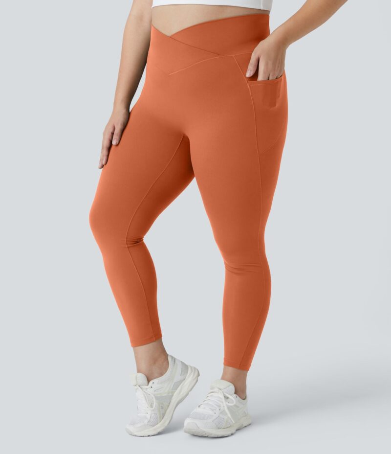 Leggings Softlyzero largo tiro alto bolsillo lateral cruzado liso talla grande - Image 10