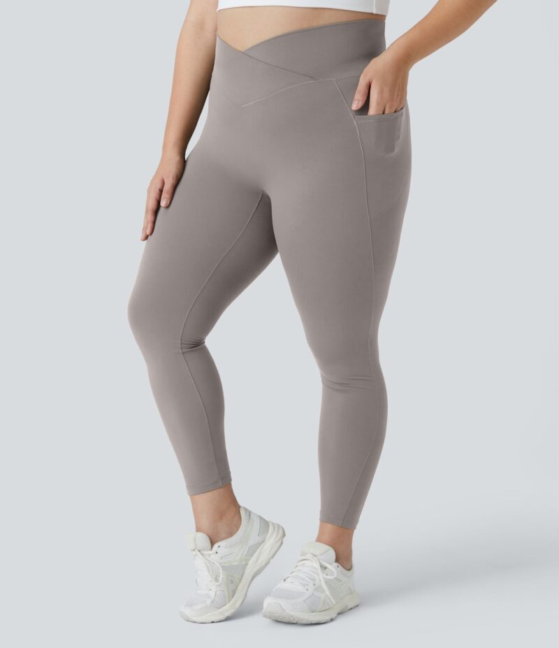 Leggings Softlyzero largo tiro alto bolsillo lateral cruzado liso talla grande - Image 11
