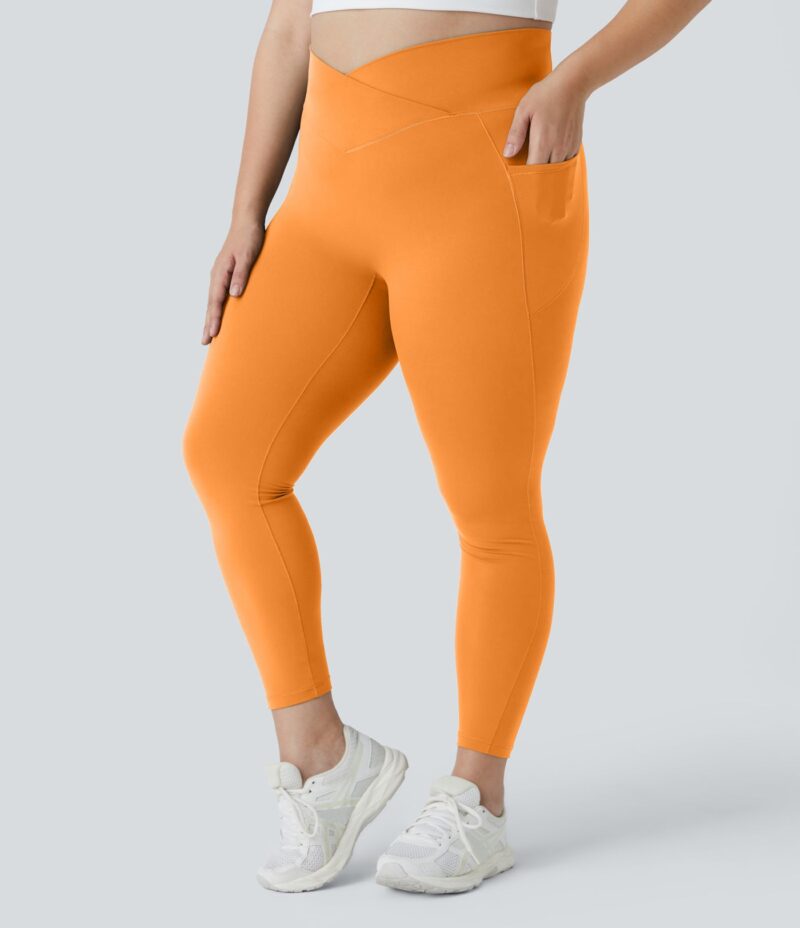 Leggings Softlyzero largo tiro alto bolsillo lateral cruzado liso talla grande - Image 12