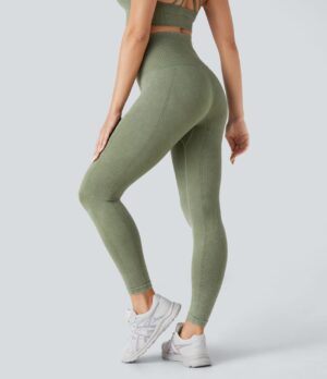 Leggings 7/8 yoga lavado tiro alto flujo sin costura