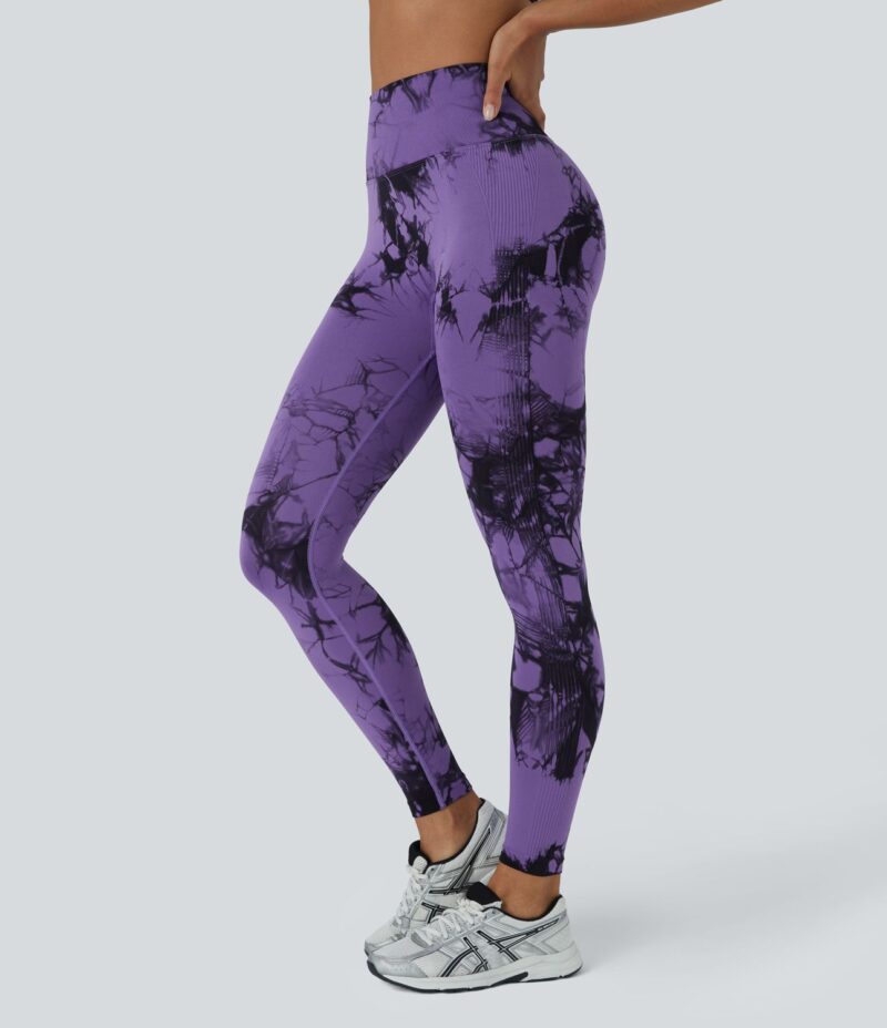 Leggings yoga teñido anudado tiro alto sin costura - Image 3