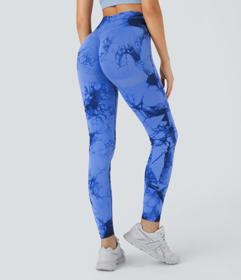 Leggings yoga teñido anudado tiro alto sin costura - Image 4