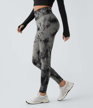 Leggings yoga teñido anudado tiro alto sin costura
