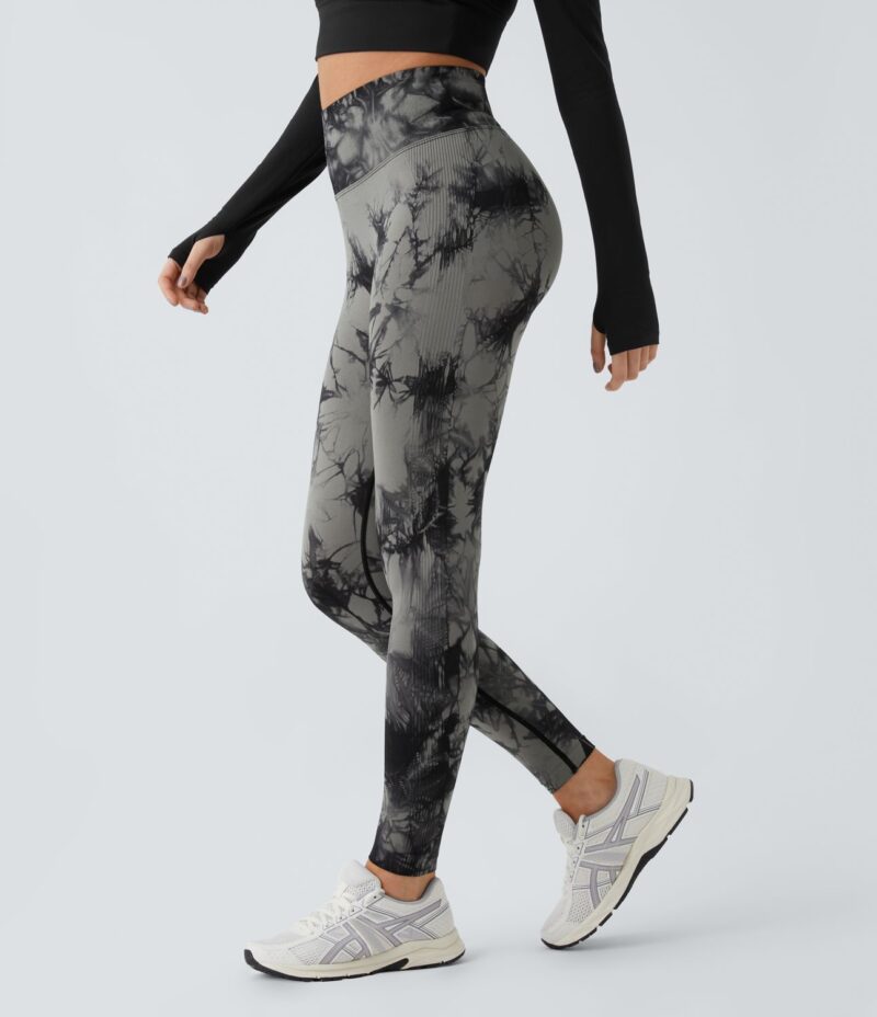 Leggings yoga teñido anudado tiro alto sin costura