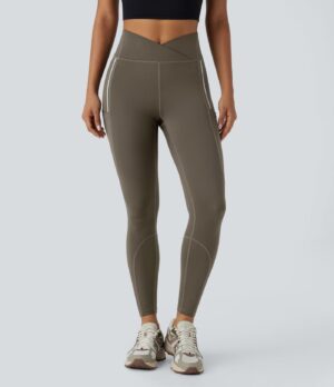 Leggings senderismo tiro alto reflectante resistente desgaste múltiple bolsillo 7/8