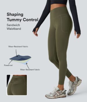 Leggings SoCinched entrenamiento tiro alto cruzado resistente desgaste control abdomen fruncido bolsillo lateral 7/8