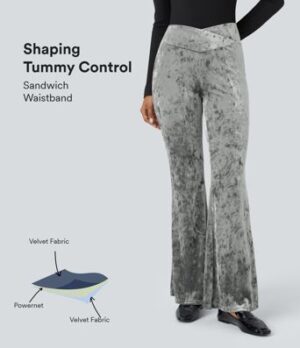 SoCinched Leggings cruzado tiro alto sándwich bolsillo trasero acampanado yoga terciopelo largo completo