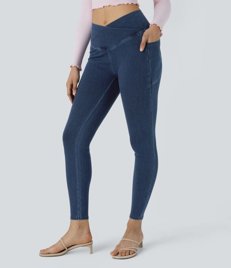 Leggings Flex Denim oficina mezclilla elástico lavado bolsillo lateral cruzado - Image 4