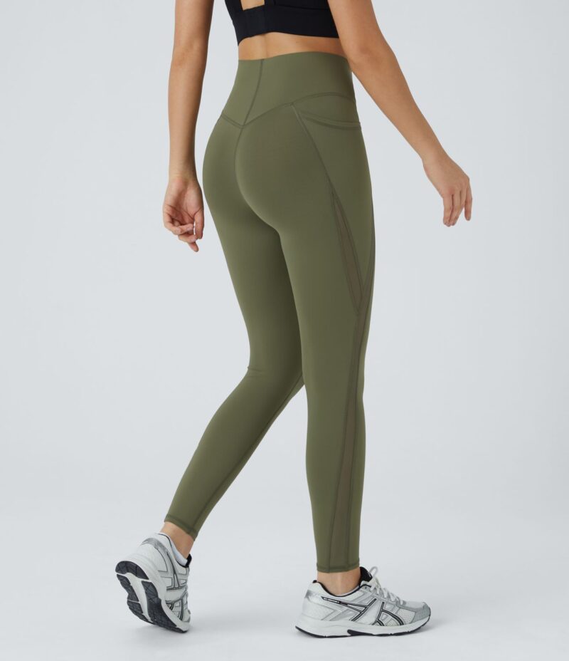 Leggings SoCinched entrenamiento tiro alto antideslizante control abdomen bolsillo lateral malla contrastante secado rápido talla 7/8 - Image 2