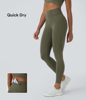 Leggings entrenamiento tiro alto bolsillo trasero cremallera malla contrastante secado rápido 7/8