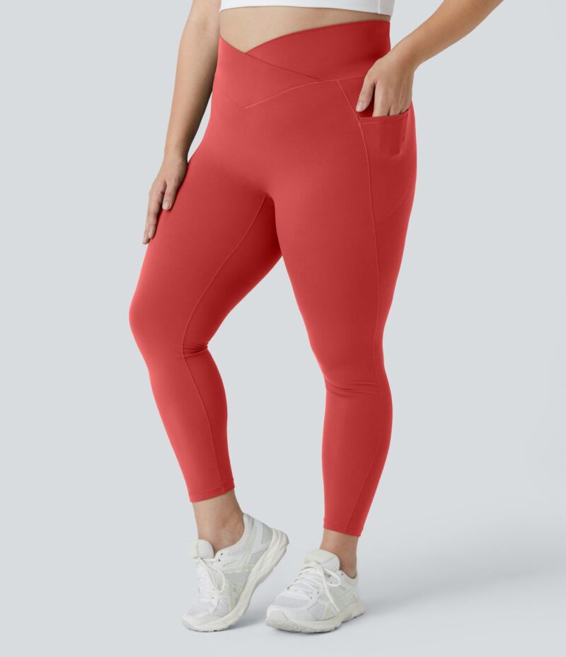 Leggings Softlyzero largo tiro alto bolsillo lateral cruzado liso talla grande - Image 13