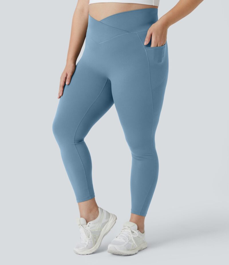 Leggings Softlyzero largo tiro alto bolsillo lateral cruzado liso talla grande - Image 14