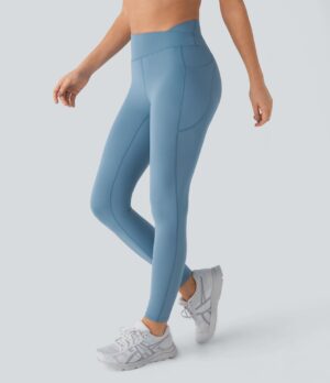 Leggings Softlyzero yoga 7/8 bolsillo cruzado lateral tiro alto UPF50+