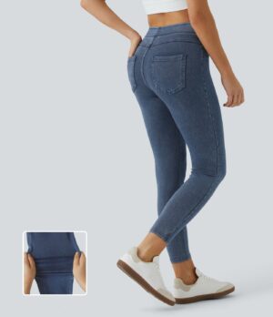 Leggings Flex Denim mezclilla elástico bolsillo lateral trasero tiro alto