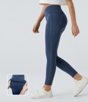 Leggings Flex Denim oficina mezclilla elástico lavado bolsillo lateral cruzado