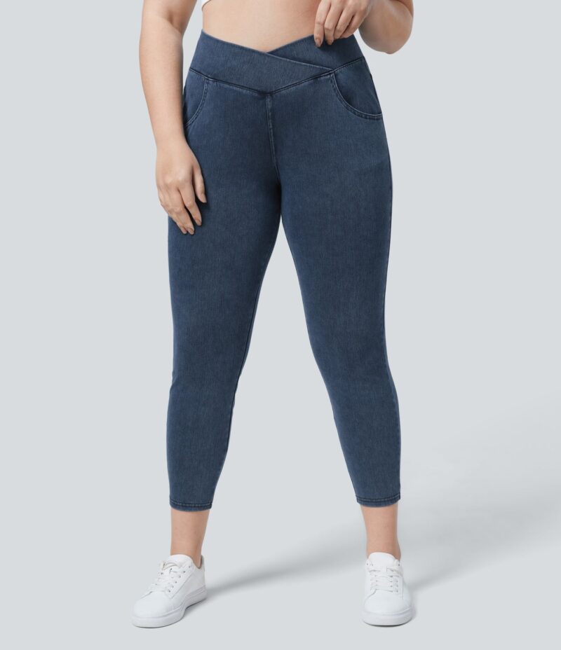 Leggings Flex Denim oficina cruzado elástico tiro alto bolsillo talla grande - Image 5