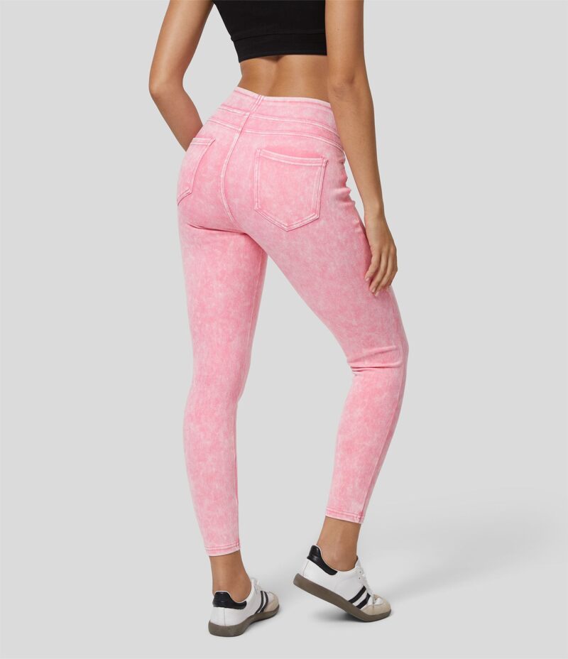 Leggings Flex Denim mezclilla elástico colorido bolsillo lateral trasero tiro alto - Image 6