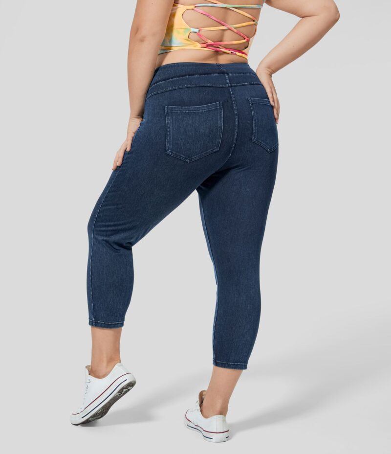 Leggings Capri Flex Denim tiro alto bolsillo lateral trasero tejido elástico mezclilla talla grande - Image 2