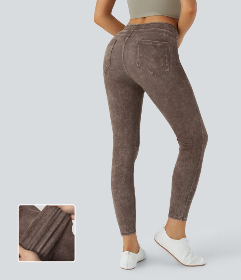 Leggings Flex Denim mezclilla elástico colorido bolsillo lateral trasero tiro alto