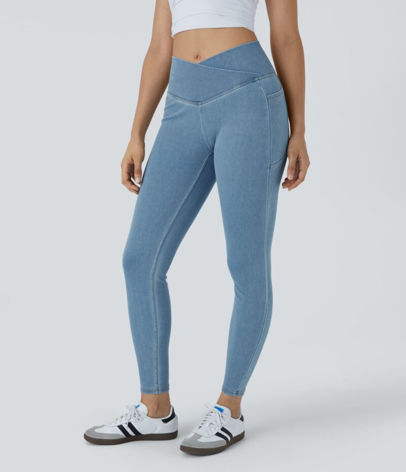 Leggings Flex Denim oficina mezclilla elástico lavado bolsillo lateral cruzado - Image 5
