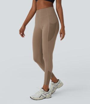 Leggings yoga tiro alto bolsillo cruzado lateral malla contrastante 7/8